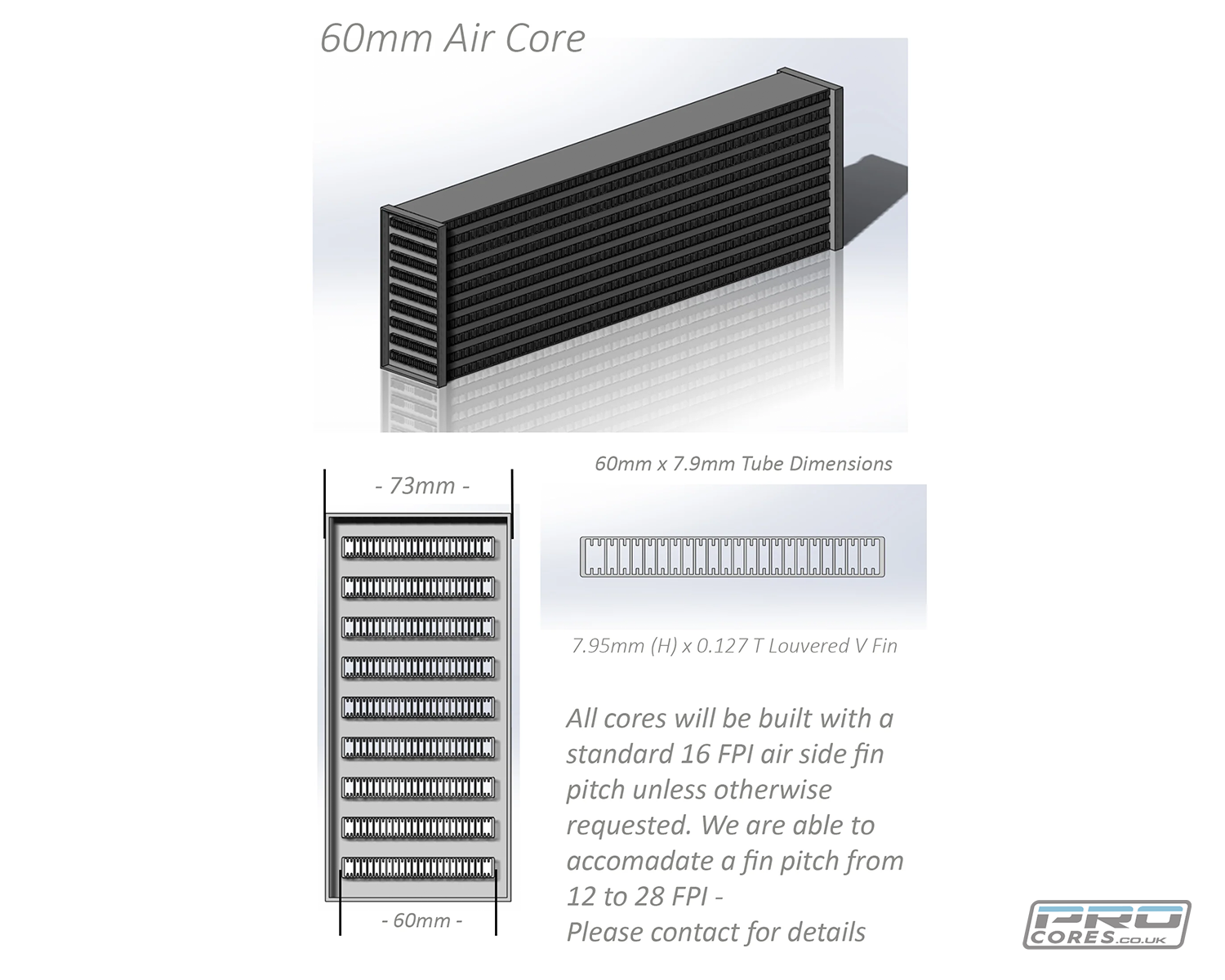 Air Intercooler Core 60mm Deep | 206mm Stack Height - Core height Core    - Pro Alloy