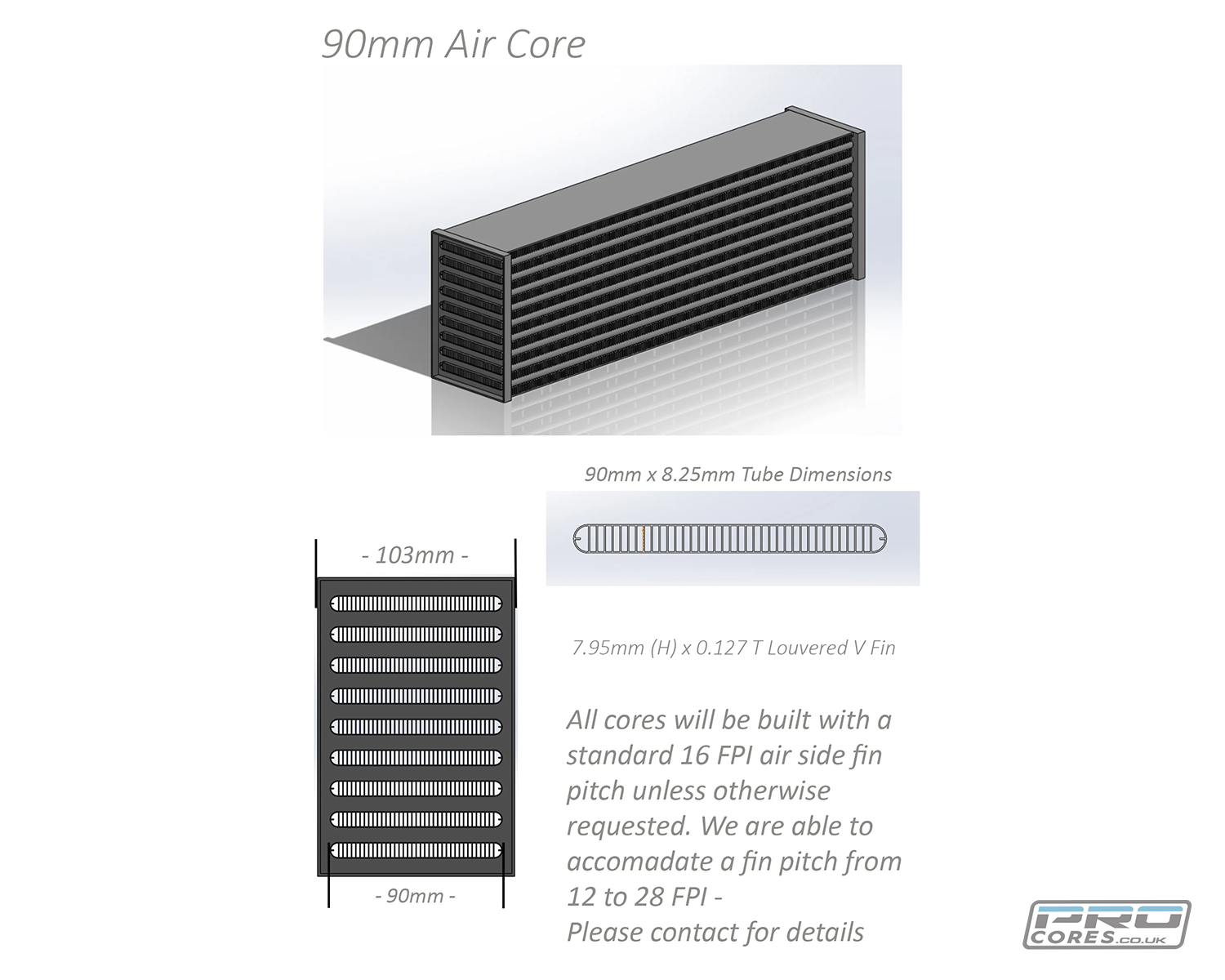 Air Intercooler Core 90mm Deep | 206mm Stack Height - Core height Core    - Pro Alloy